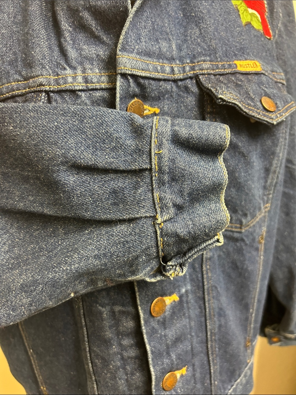 RUSTLER Large Jean jacket with handmade bird design, EUC - Picture 4 of 12